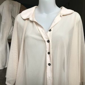 Mesh button down cape sleeve top